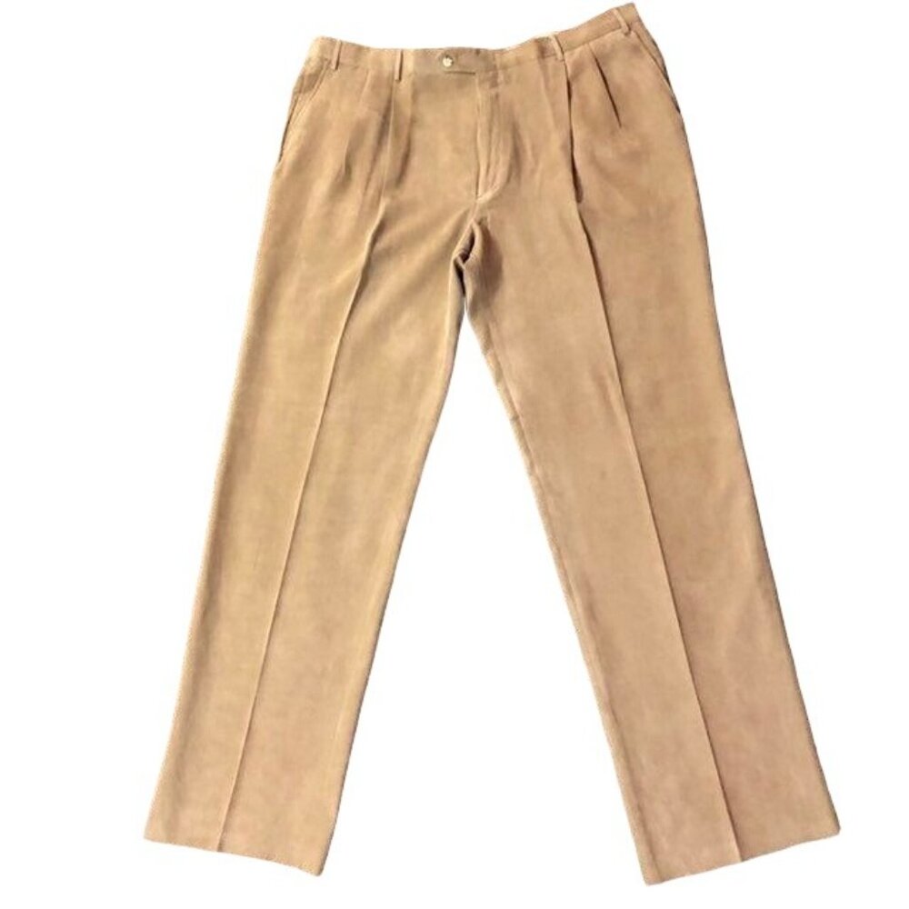 Berle Dress Pants Mens 48 NEW Corduroy Unhemmed Tan Pleated - Picture 3 of 11